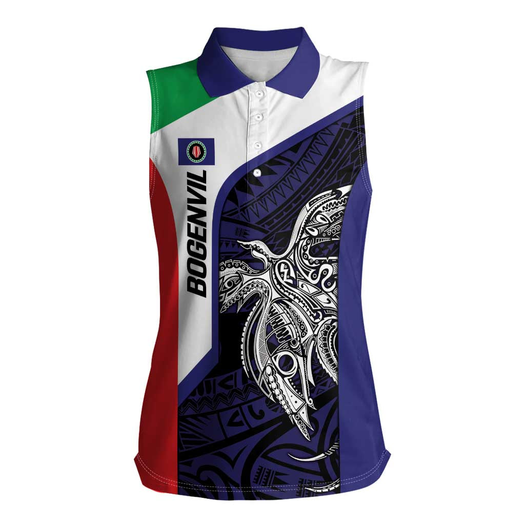 Personalised PNG Bougainville Women Sleeveless Polo Shirt Bird of Paradise Tattoo Flag Motif - Polynesian Pride