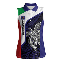 Personalised PNG Bougainville Women Sleeveless Polo Shirt Bird of Paradise Tattoo Flag Motif - Polynesian Pride