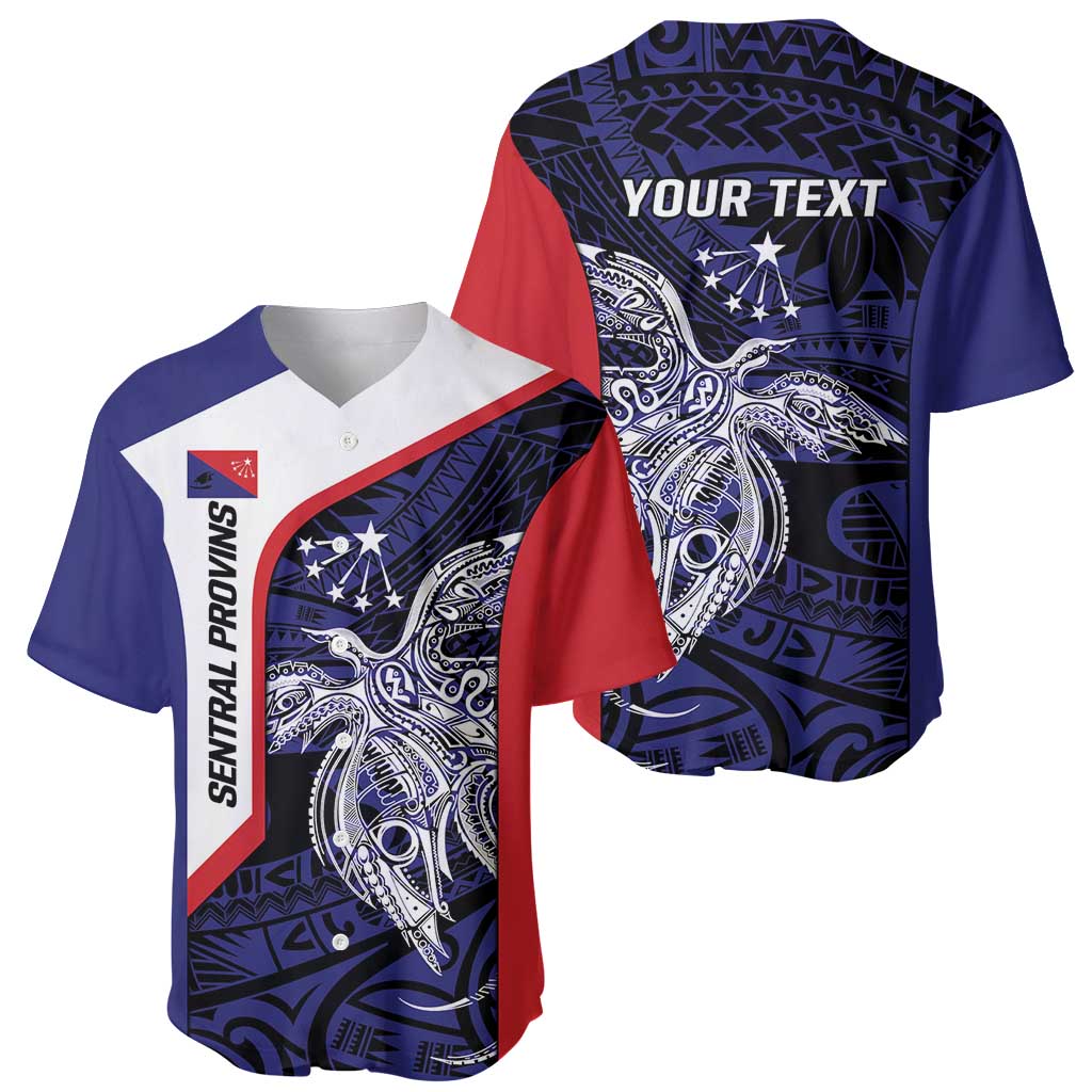 Personalised PNG Central Province Baseball Jersey Bird of Paradise Tattoo Flag Motif LT9 - Polynesian Pride