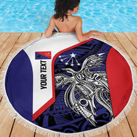 Personalised PNG Central Province Beach Blanket Bird of Paradise Tattoo Flag Motif - Polynesian Pride