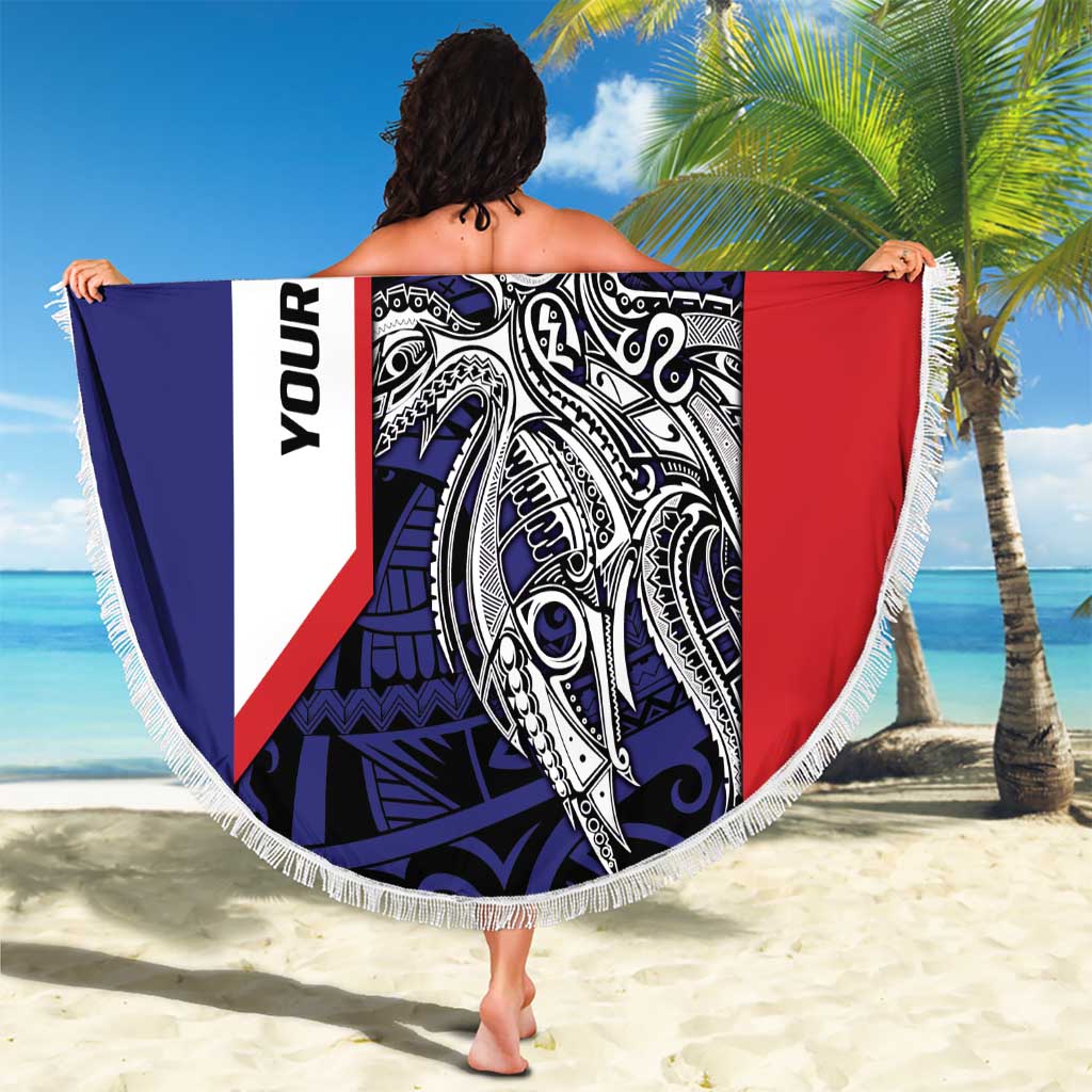 Personalised PNG Central Province Beach Blanket Bird of Paradise Tattoo Flag Motif - Polynesian Pride