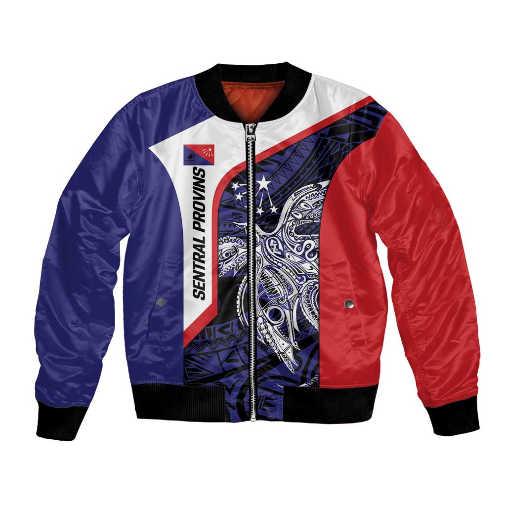 Personalised PNG Central Province Bomber Jacket Bird of Paradise Tattoo Flag Motif - Polynesian Pride