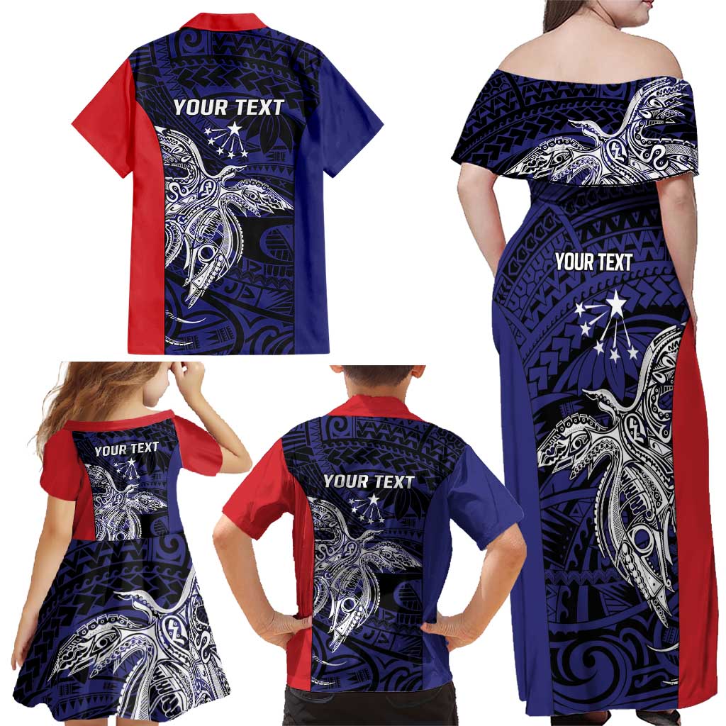 Personalised PNG Central Province Family Matching Off Shoulder Maxi Dress and Hawaiian Shirt Bird of Paradise Tattoo Flag Motif - Polynesian Pride