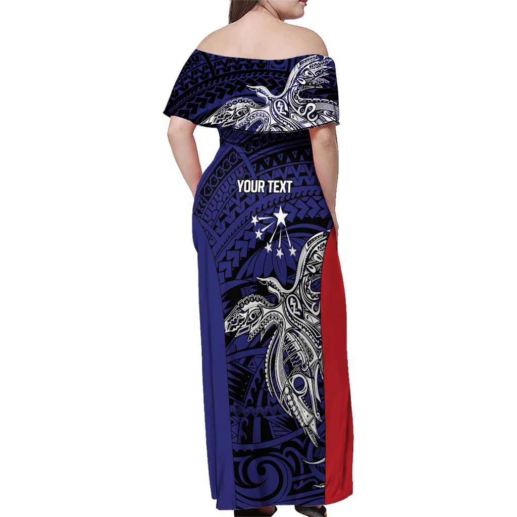 Personalised PNG Central Province Family Matching Off Shoulder Maxi Dress and Hawaiian Shirt Bird of Paradise Tattoo Flag Motif - Polynesian Pride