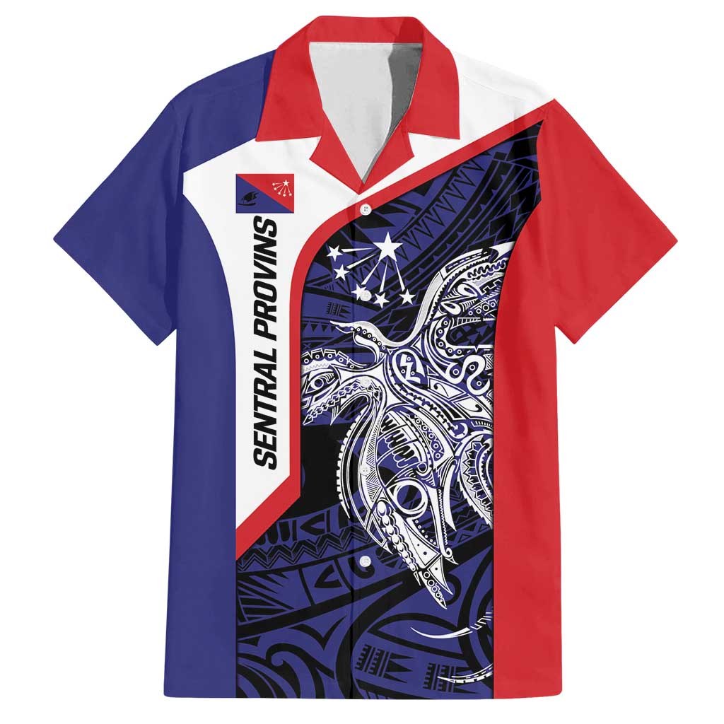 Personalised PNG Central Province Family Matching Off Shoulder Short Dress and Hawaiian Shirt Bird of Paradise Tattoo Flag Motif - Polynesian Pride