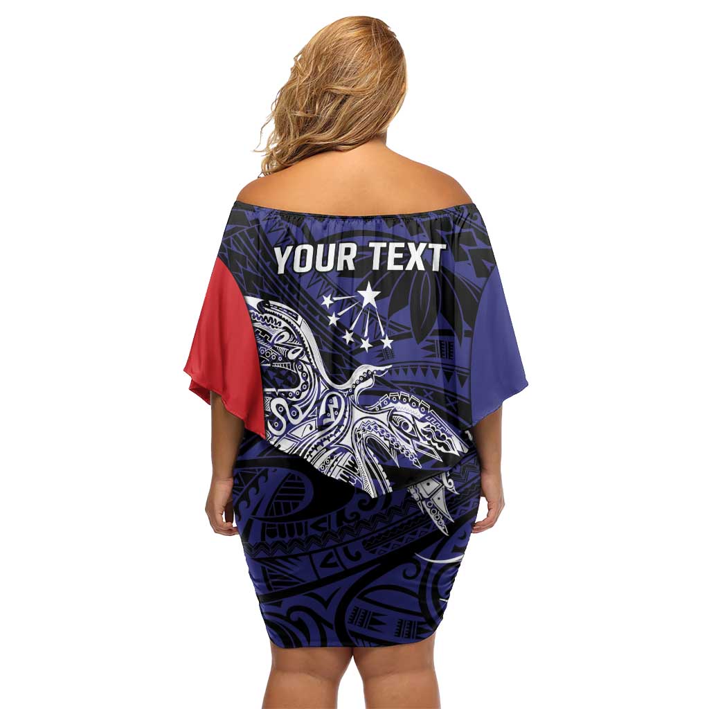 Personalised PNG Central Province Family Matching Off Shoulder Short Dress and Hawaiian Shirt Bird of Paradise Tattoo Flag Motif - Polynesian Pride