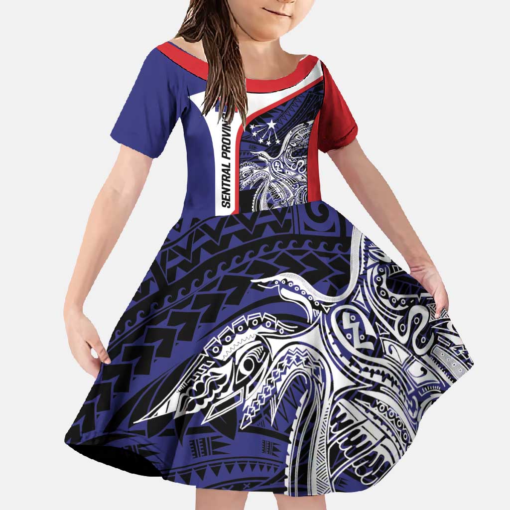 Personalised PNG Central Province Family Matching Short Sleeve Bodycon Dress and Hawaiian Shirt Bird of Paradise Tattoo Flag Motif - Polynesian Pride