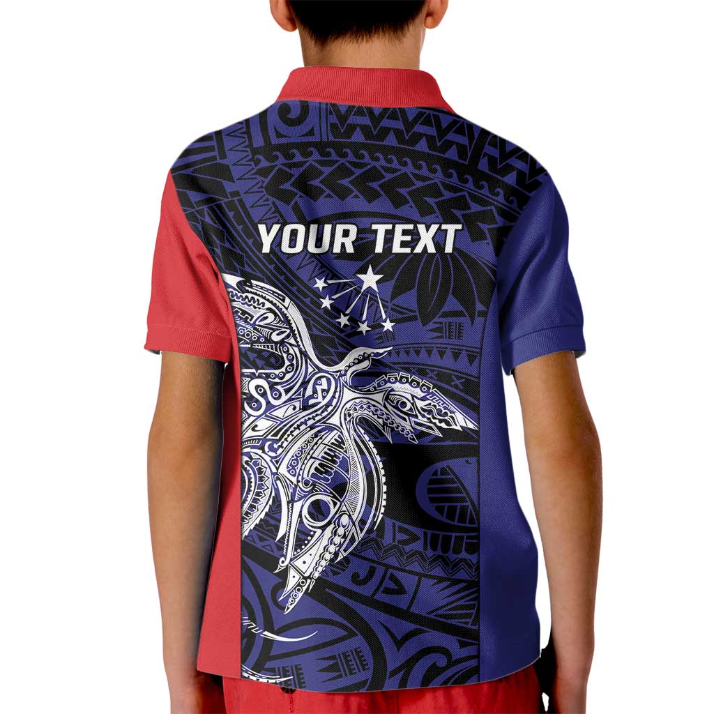 Personalised PNG Central Province Kid Polo Shirt Bird of Paradise Tattoo Flag Motif - Polynesian Pride