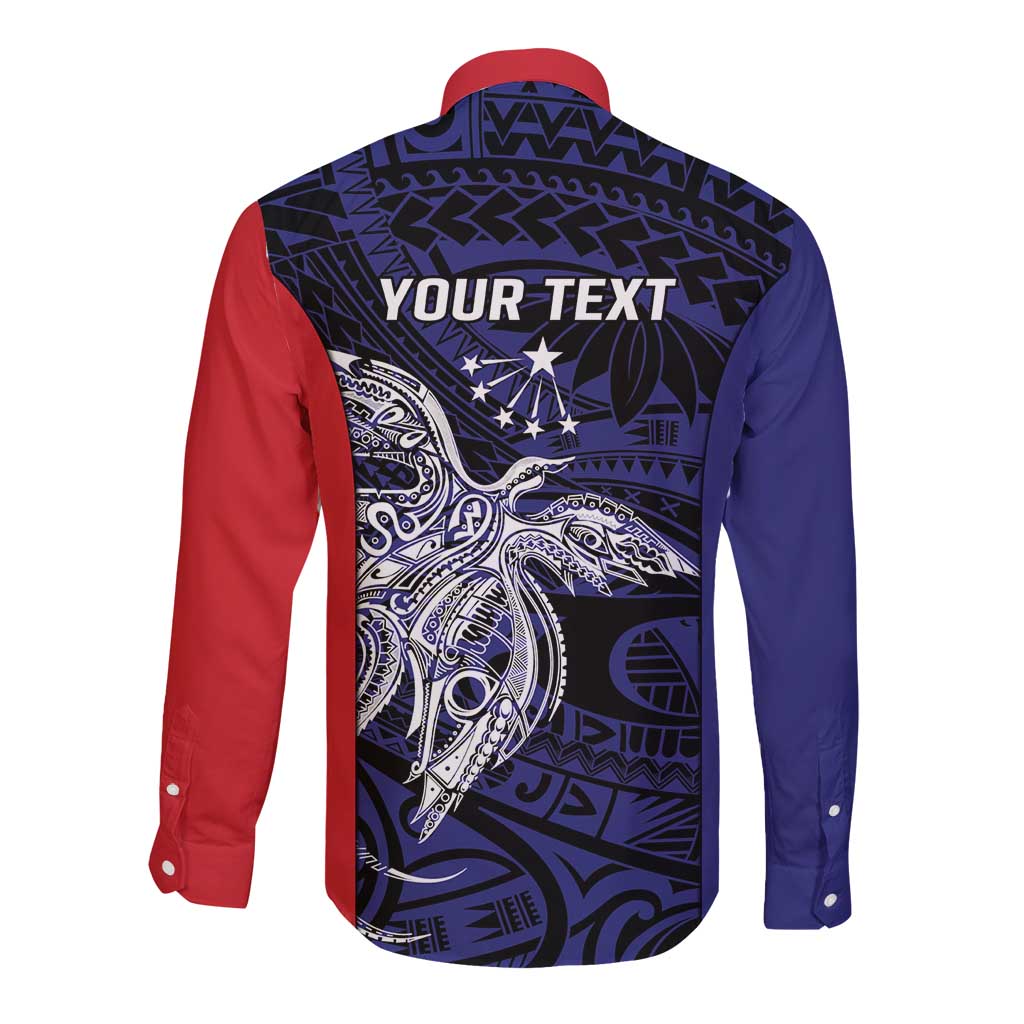 Personalised PNG Central Province Long Sleeve Button Shirt Bird of Paradise Tattoo Flag Motif - Polynesian Pride