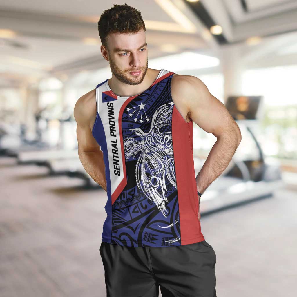 Personalised PNG Central Province Men Tank Top Bird of Paradise Tattoo Flag Motif LT9 Blue - Polynesian Pride