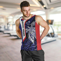 Personalised PNG Central Province Men Tank Top Bird of Paradise Tattoo Flag Motif LT9 Blue - Polynesian Pride