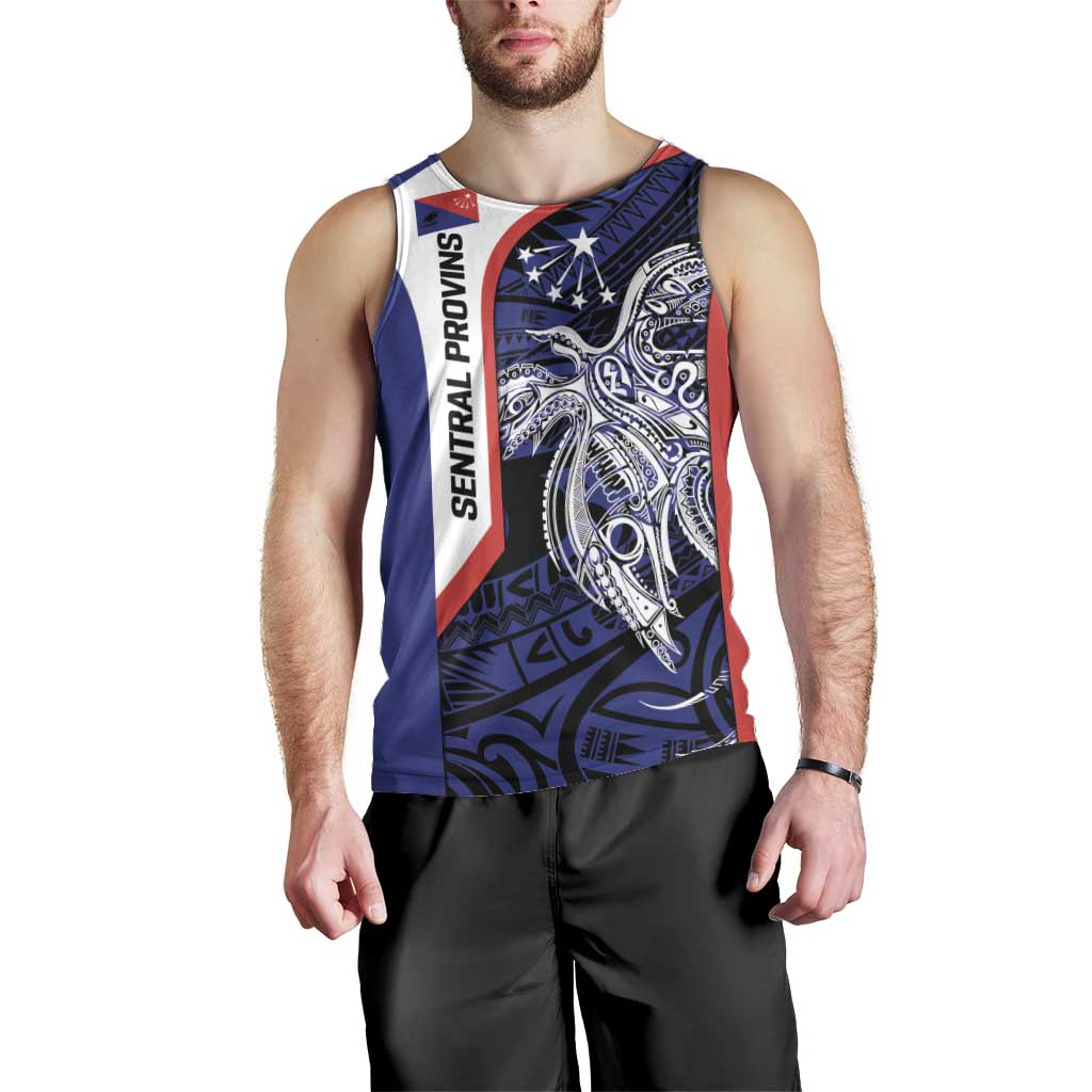 Personalised PNG Central Province Men Tank Top Bird of Paradise Tattoo Flag Motif LT9 - Polynesian Pride