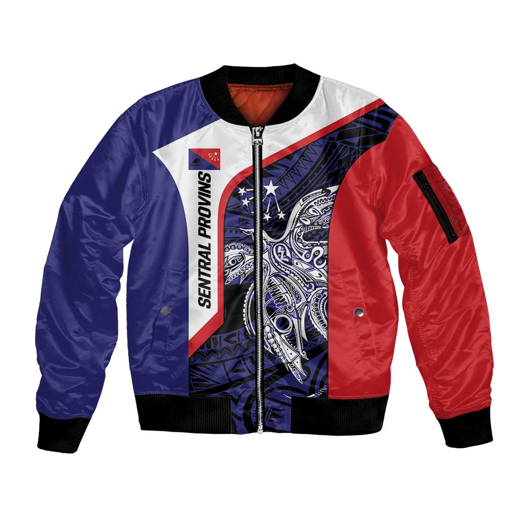 Personalised PNG Central Province Sleeve Zip Bomber Jacket Bird of Paradise Tattoo Flag Motif - Polynesian Pride