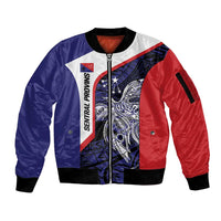 Personalised PNG Central Province Sleeve Zip Bomber Jacket Bird of Paradise Tattoo Flag Motif - Polynesian Pride