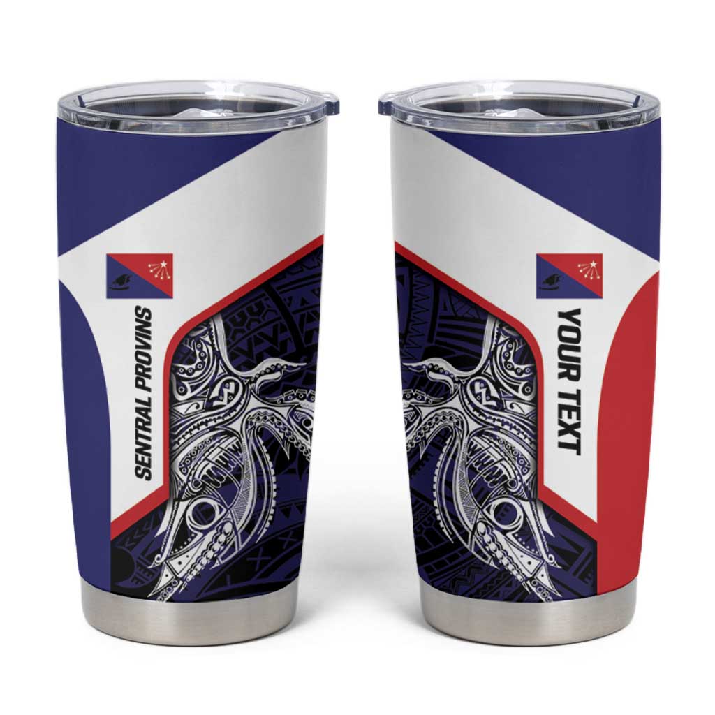 Personalised PNG Central Province Tumbler Cup Bird of Paradise Tattoo Flag Motif - Polynesian Pride