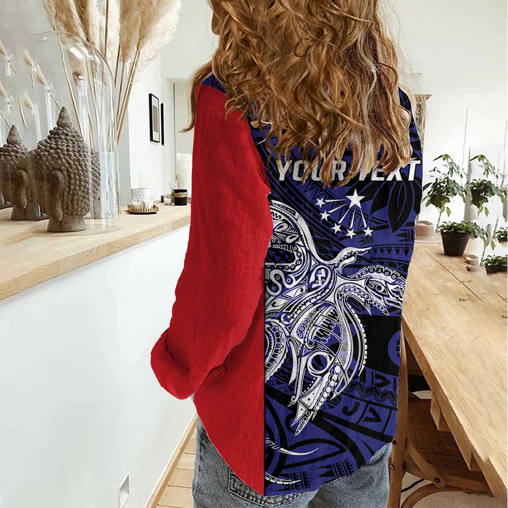 Personalised PNG Central Province Women Casual Shirt Bird of Paradise Tattoo Flag Motif - Polynesian Pride