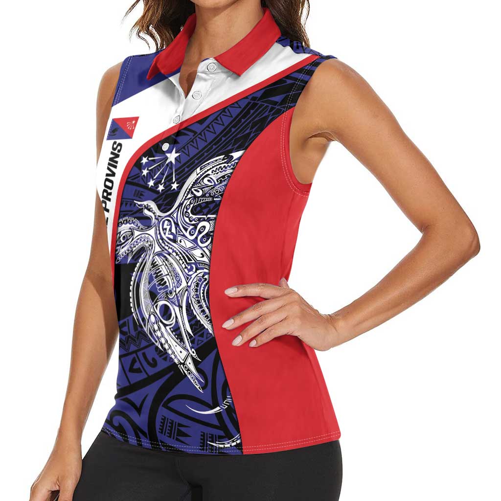 Personalised PNG Central Province Women Sleeveless Polo Shirt Bird of Paradise Tattoo Flag Motif - Polynesian Pride