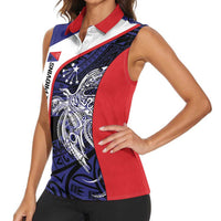 Personalised PNG Central Province Women Sleeveless Polo Shirt Bird of Paradise Tattoo Flag Motif - Polynesian Pride