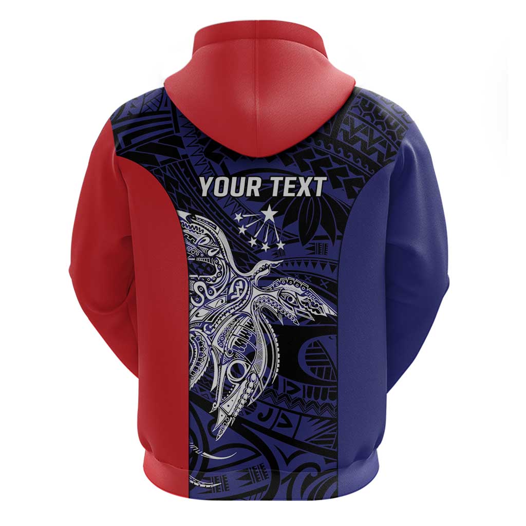 Personalised PNG Central Province Zip Hoodie Bird of Paradise Tattoo Flag Motif - Polynesian Pride