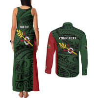 Personalised PNG Chimbu Province Couples Matching Tank Maxi Dress and Long Sleeve Button Shirt Bird of Paradise Tattoo Flag Motif - Polynesian Pride