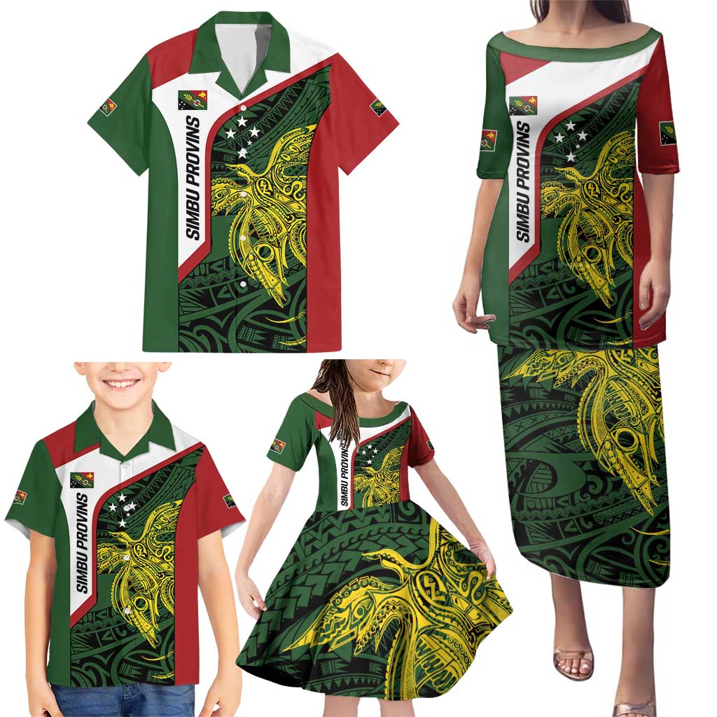 Personalised PNG Chimbu Province Family Matching Puletasi and Hawaiian Shirt Bird of Paradise Tattoo Flag Motif - Polynesian Pride