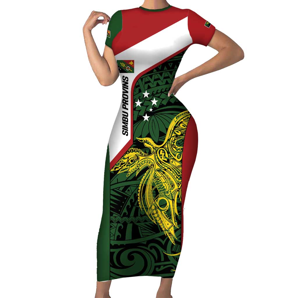 Personalised PNG Chimbu Province Family Matching Short Sleeve Bodycon Dress and Hawaiian Shirt Bird of Paradise Tattoo Flag Motif - Polynesian Pride