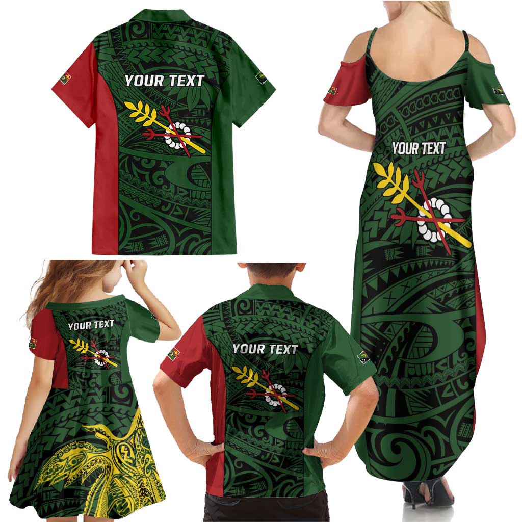 Personalised PNG Chimbu Province Family Matching Summer Maxi Dress and Hawaiian Shirt Bird of Paradise Tattoo Flag Motif - Polynesian Pride