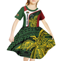 Personalised PNG Chimbu Province Kid Short Sleeve Dress Bird of Paradise Tattoo Flag Motif - Polynesian Pride
