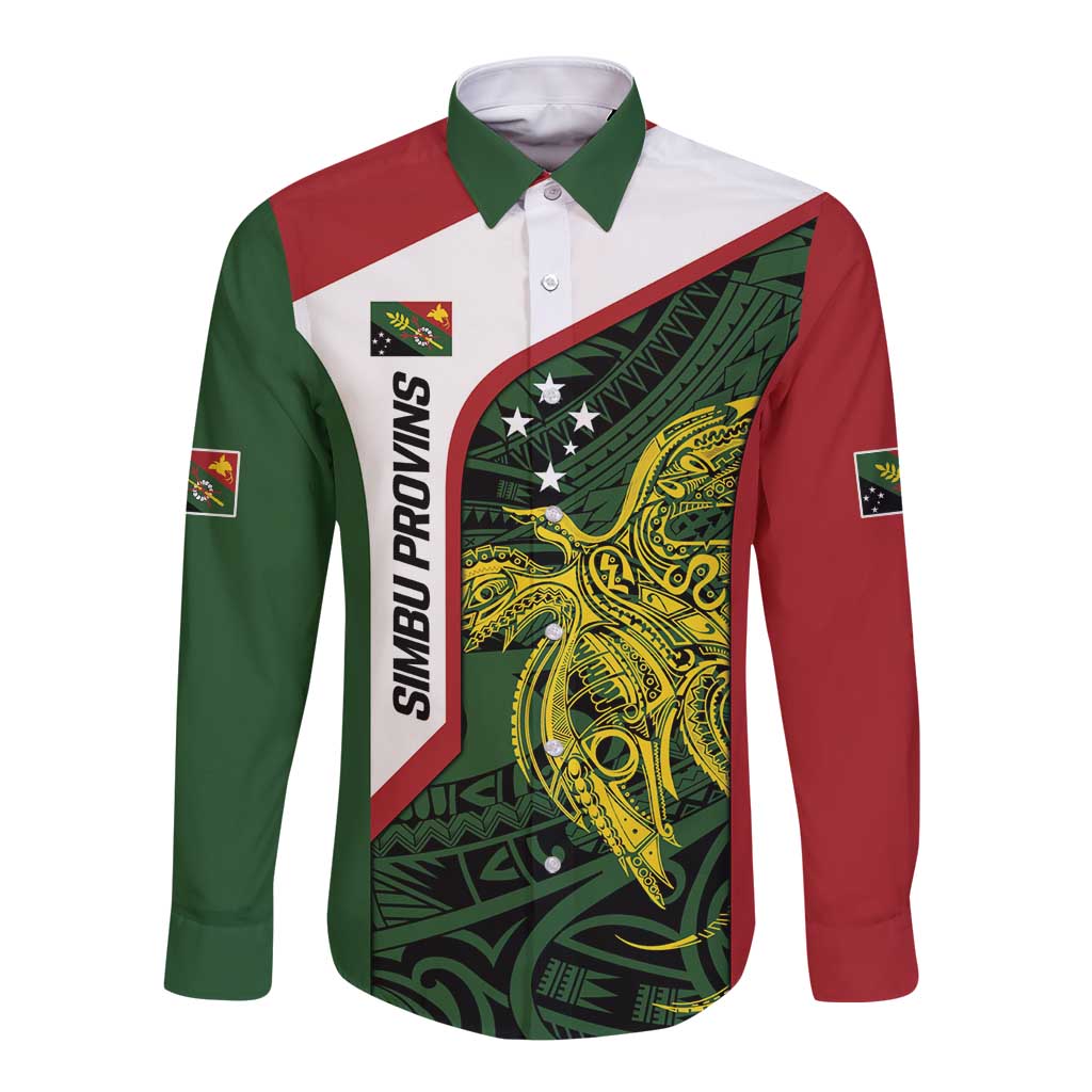 Personalised PNG Chimbu Province Long Sleeve Button Shirt Bird of Paradise Tattoo Flag Motif - Polynesian Pride