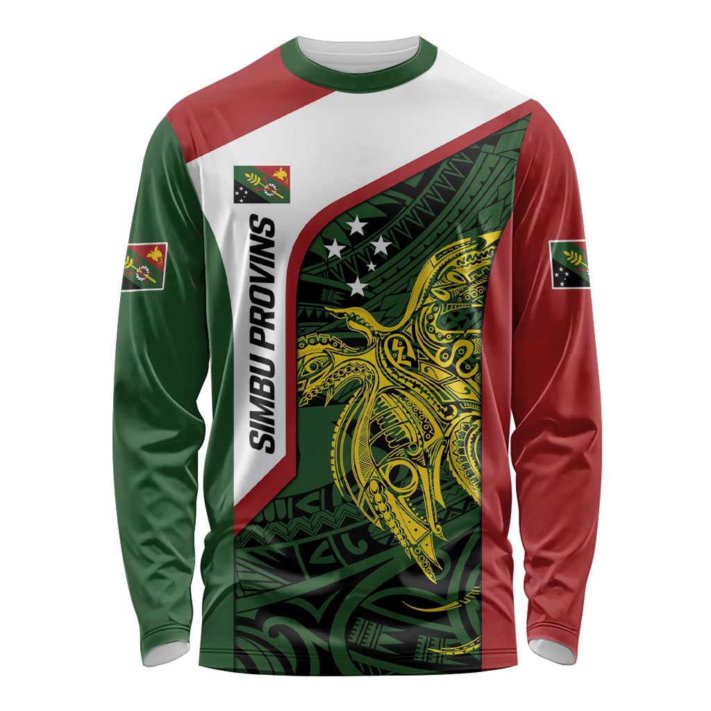 Personalised PNG Chimbu Province Long Sleeve Shirt Bird of Paradise Tattoo Flag Motif - Polynesian Pride