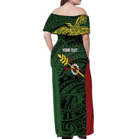 Personalised PNG Chimbu Province Off Shoulder Maxi Dress Bird of Paradise Tattoo Flag Motif - Polynesian Pride