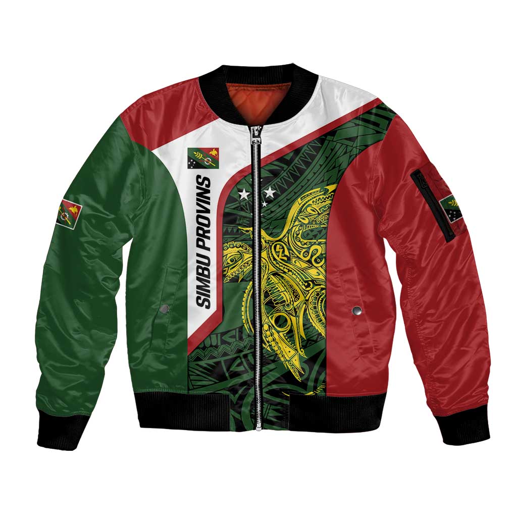 Personalised PNG Chimbu Province Sleeve Zip Bomber Jacket Bird of Paradise Tattoo Flag Motif - Polynesian Pride