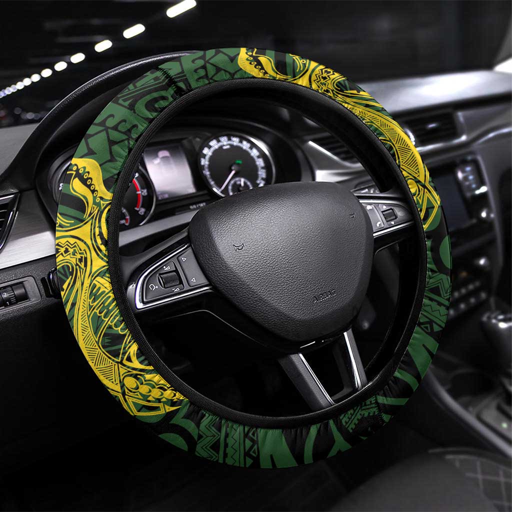 PNG Chimbu Province Steering Wheel Cover Bird of Paradise Tattoo Flag Motif - Polynesian Pride