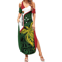 Personalised PNG Chimbu Province Summer Maxi Dress Bird of Paradise Tattoo Flag Motif - Polynesian Pride