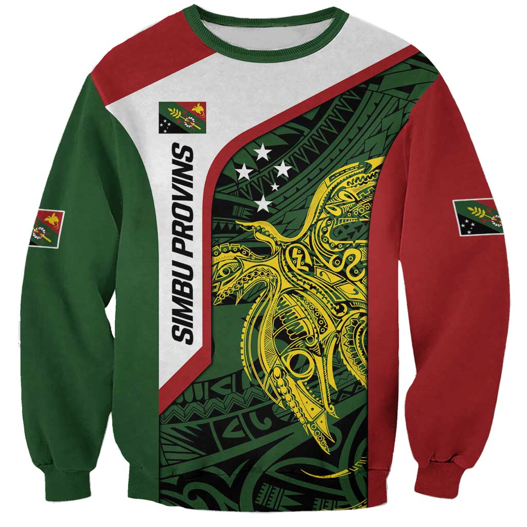 Personalised PNG Chimbu Province Sweatshirt Bird of Paradise Tattoo Flag Motif - Polynesian Pride