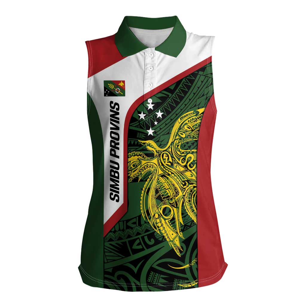Personalised PNG Chimbu Province Women Sleeveless Polo Shirt Bird of Paradise Tattoo Flag Motif - Polynesian Pride