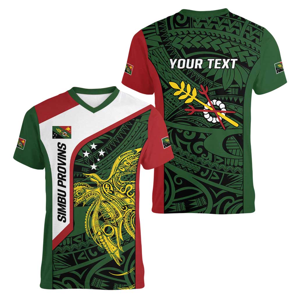 Personalised PNG Chimbu Province Women V-Neck T-Shirt Bird of Paradise Tattoo Flag Motif - Polynesian Pride