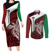 Personalised PNG East New Britain Province Couples Matching Long Sleeve Bodycon Dress and Long Sleeve Button Shirt Bird of Paradise Tattoo Flag Motif - Polynesian Pride