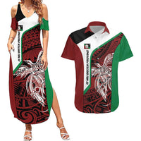 Personalised PNG East New Britain Province Couples Matching Summer Maxi Dress and Hawaiian Shirt Bird of Paradise Tattoo Flag Motif - Polynesian Pride