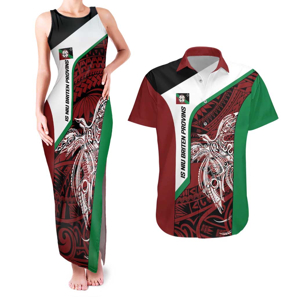 Personalised PNG East New Britain Province Couples Matching Tank Maxi Dress and Hawaiian Shirt Bird of Paradise Tattoo Flag Motif - Polynesian Pride