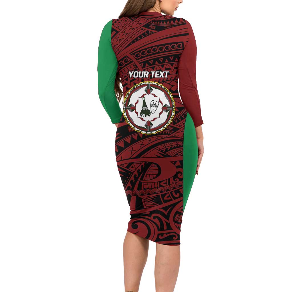 Personalised PNG East New Britain Province Family Matching Long Sleeve Bodycon Dress and Hawaiian Shirt Bird of Paradise Tattoo Flag Motif - Polynesian Pride