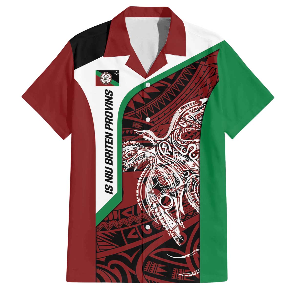 Personalised PNG East New Britain Province Family Matching Off The Shoulder Long Sleeve Dress and Hawaiian Shirt Bird of Paradise Tattoo Flag Motif - Polynesian Pride