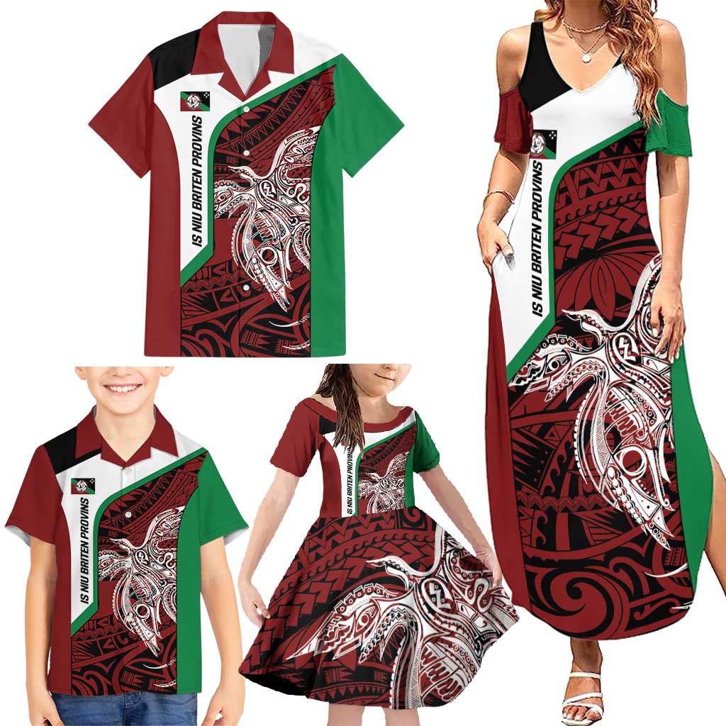 Personalised PNG East New Britain Province Family Matching Summer Maxi Dress and Hawaiian Shirt Bird of Paradise Tattoo Flag Motif - Polynesian Pride