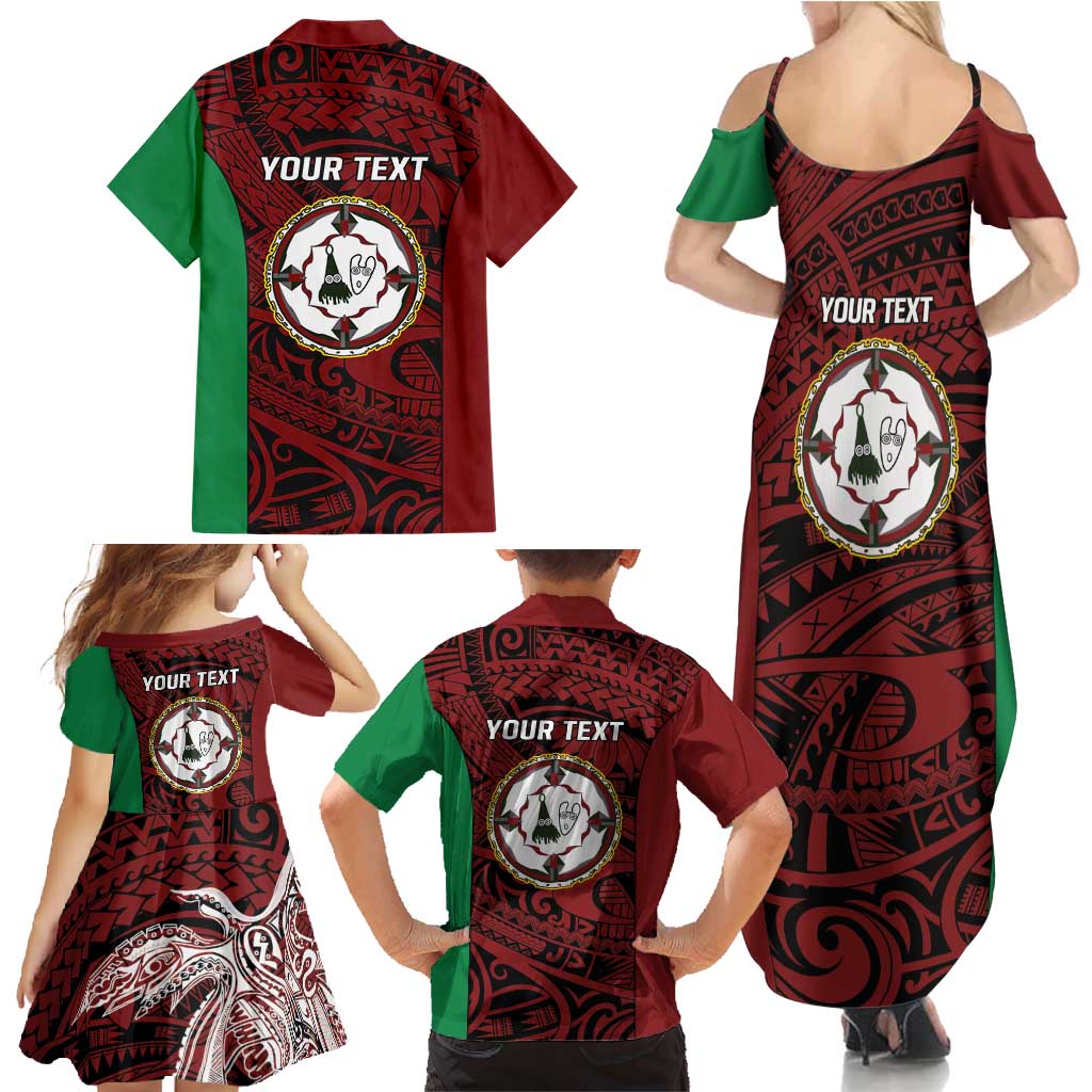 Personalised PNG East New Britain Province Family Matching Summer Maxi Dress and Hawaiian Shirt Bird of Paradise Tattoo Flag Motif - Polynesian Pride