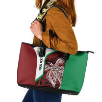 Personalised PNG East New Britain Province Leather Tote Bag Bird of Paradise Tattoo Flag Motif - Polynesian Pride