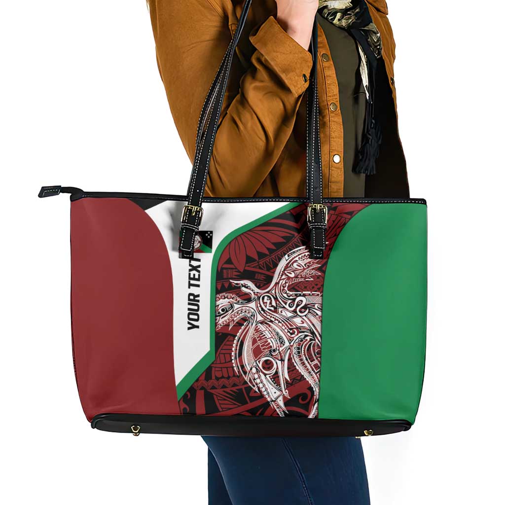 Personalised PNG East New Britain Province Leather Tote Bag Bird of Paradise Tattoo Flag Motif - Polynesian Pride