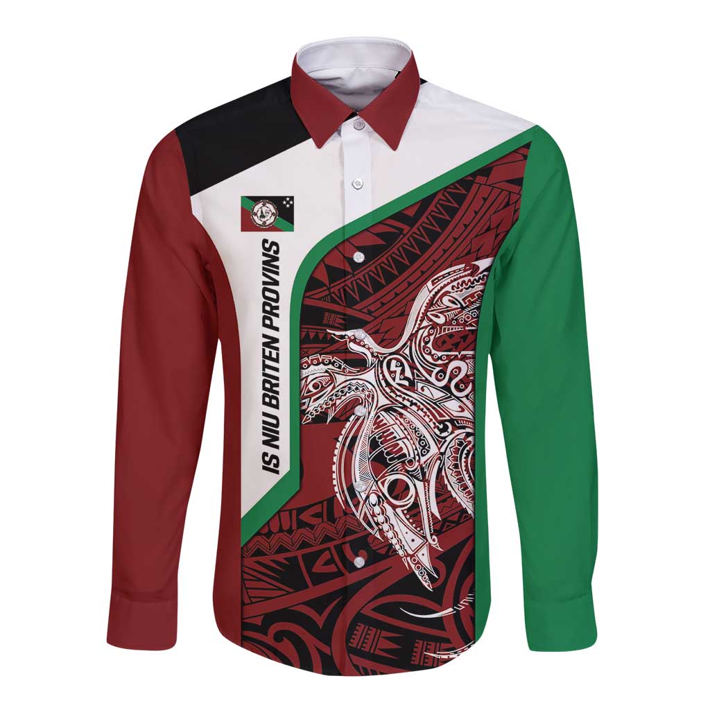 Personalised PNG East New Britain Province Long Sleeve Button Shirt Bird of Paradise Tattoo Flag Motif - Polynesian Pride