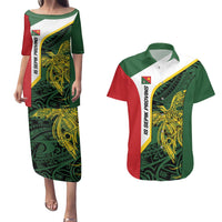 Personalised PNG East Sepik Province Couples Matching Puletasi and Hawaiian Shirt Bird of Paradise Tattoo Flag Motif - Polynesian Pride