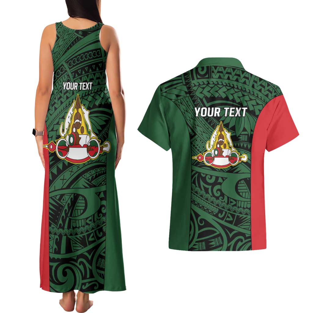 Personalised PNG East Sepik Province Couples Matching Tank Maxi Dress and Hawaiian Shirt Bird of Paradise Tattoo Flag Motif - Polynesian Pride