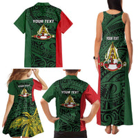 Personalised PNG East Sepik Province Family Matching Tank Maxi Dress and Hawaiian Shirt Bird of Paradise Tattoo Flag Motif - Polynesian Pride